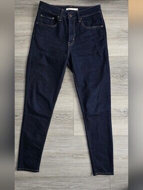Levi's 721 High Rise Skinny Navy Blue Denim Jeans with Tan Patch